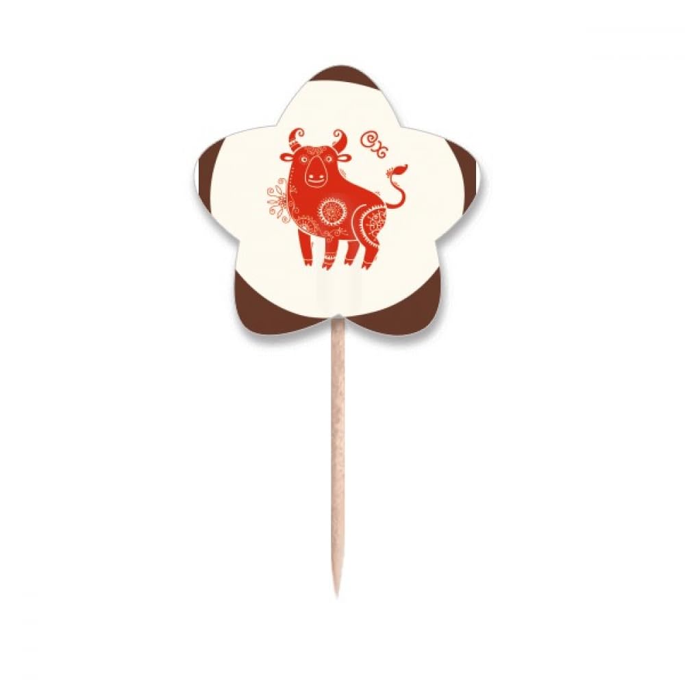 Pics à cupcakes Year of Ox rouge motif zodiaque pour décoration gâteau nouvel an chinois