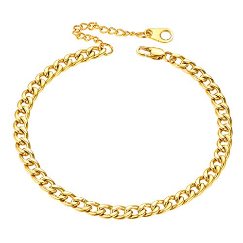 FaithHeart Chaîne Cheville en Or pour Femme,Chaîne Bracelet de Pied Maille Américaine Cubaine 6mm en Acier Inoxydable Brillant pour Plage Chaîne Réglable 8.5+2'(22+5cm) Ajustable pour Femme et Fille