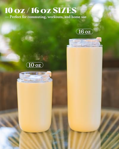 10 oz Insulated Coffee Tumblers, Travel Coffee Tumblers with Straw (Yellow) - image 5