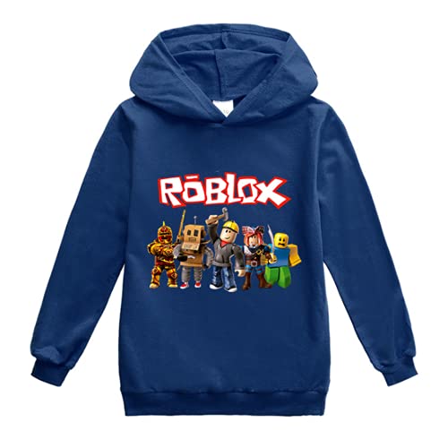 Temolie Roblox Hoodie Boys Sweatshirt YouTuber Teen PS4 Game Character Tops Girls Casual Pullover Long Sleeve T-shirt 4-13Y(navy 170)