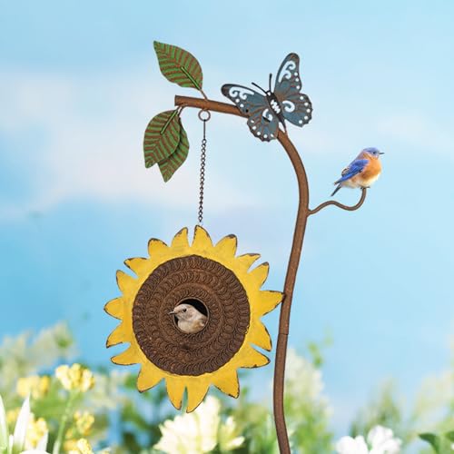 BAYN 57” Bird Houses Stake for Outside, Metal Wild Bird Feeder Birdhouse Stake Pole with Sunflower Design Outdoor Decorations for Patio, Backyard, Garden by BAYN - Used condition - Image 2
