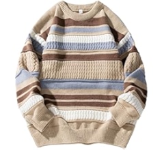 Amazon.com: uhbkezy Vintage Striped Sweater Men Cable Knit