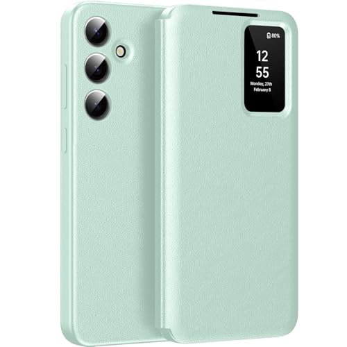 for Samsung S25 FE Case with Smart Small Screen View, S-View Wallet Phone Case, for Samsung Galaxy S25 FE 5G Case Smart Window Cover, Flip Leather Protective Smart View Green