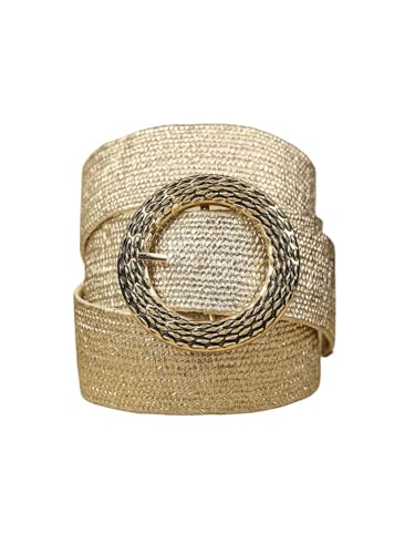 Women's Round Buckle Straw Belts Boho Braided Waist Belt with Round Buckle