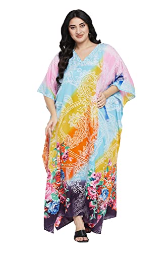 Image of Oussum Women Polyester Casual Long Plus Size Beach Caftan Cover Up Maxi Dress 1X-3X Summer Kaftan Dresses for Women