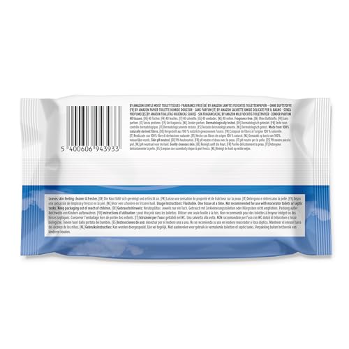 by Amazon Sanfte, feuchte Toilettentücher, geruchlos, fein bis spülend, Unparfümiert, 240 Stück (6 Packungen mit je 40 Stück)