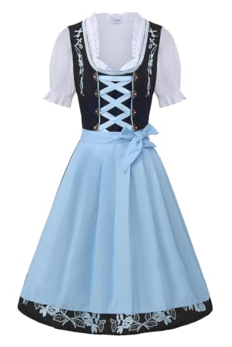 Tvilya Oktoberfest Costumes Women Dirndl Dress 3 Pcs German Bavarian Beer Carnival Outfits with Black Dirndl Dress White Blouse Blue Detachable Apron 2026 2XL