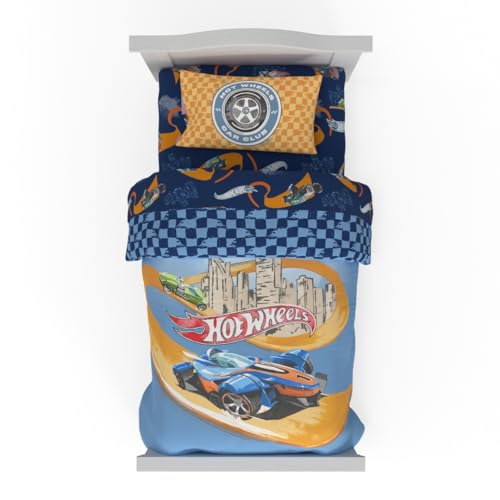 Hot Wheels Race Track 4 Piece Toddler Bed Set Super Soft & Cozy Reversible Microfiber Comforter and Sheets (Officially Licensed Product) by Franco