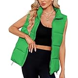 American Trends Womens Green Puffer Vest Stand Collar Green Puffy Vest Jacket Oversized Puffer Vest for Women Outwear Coat Green Medium