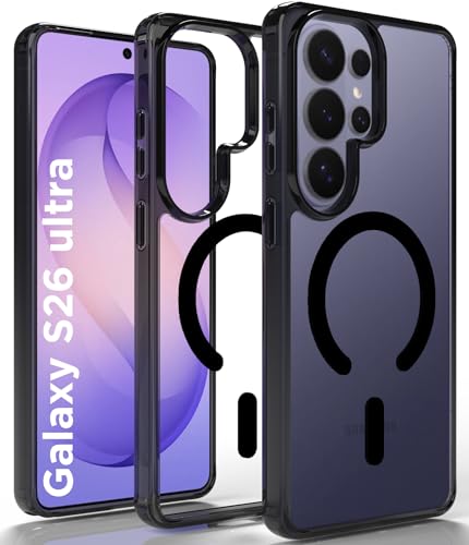 Image of RIGGEAR Shockproof Clear Hybrid Armor Magnetic Back Cover Case Compatible with MagSafe Accessories for Samsung Galaxy S26 Ultra (Clear-Black TPU Bumper + Transparent PC)(Black)
