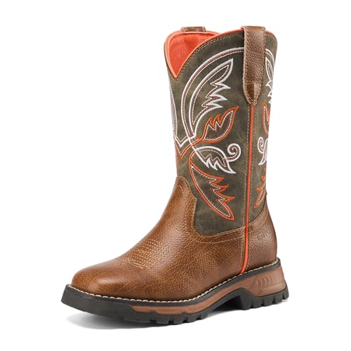 Find the Best Boots for Boys: Western, Hiking & More 11 GINNI Big Kid Cowboy Boots for Girls Boys, Kids Square Toe Western Cowgirl Boots for Outdoor Farm Horse Riding, Lightweight EVA Midsole Non Slip Boot Shoes for School Casual Wear, Tan Brown, Size 4B