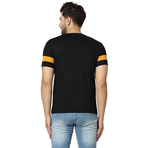 Image of London Hills Men's Half Sleeve 100% Pure Cotton Casual Round Neck with Stripe on Arm, Regular Fit Non-Shrinkable Multicolor T-Shirts
