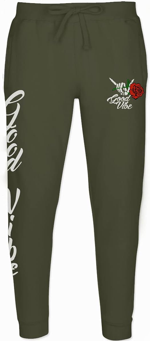 Good Vibe Flowers Bones Hand Shaka Cool Vintage Hipster Graphic Jogger for Men Sweatpant