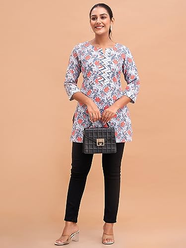 Image of feranoid Women Cotton Printed Short Kurti | Short Kurti for Women | Printed Cotton Kurti