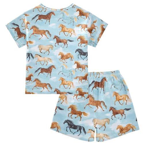 Pajama Sets Horse Pattern Short Sleeve Summer Sleepwear 2 Piece Pjs2