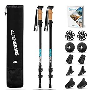 Alpenbears Telescoop, professionele trekkingstokken, wandelstokken, verstelbaar tot 135 cm + rubberen buffers, nordic walkingstokken, licht voor dames en heren