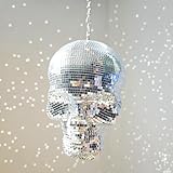Hanging Disco Skull Head, 6x6x8inch Handmade Sculpture Shiny, Disco Skeleton Head, Skull Model, Unique Reflective, Party, Home, Holiday Ornament Decoration, Silver