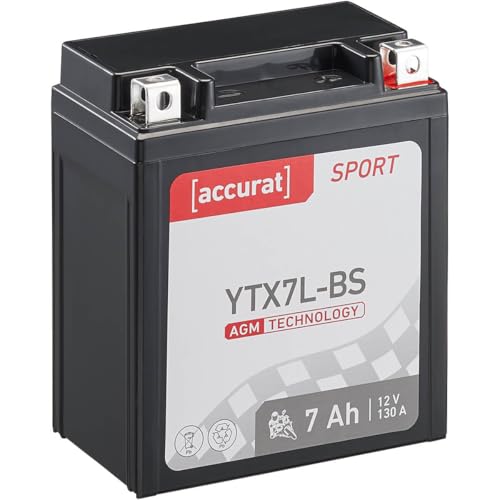 accurat Motorradbatterie YTX7L-BS AGM 12V 7Ah Roller Batterie Motorrad Moped Mofa 6Ah