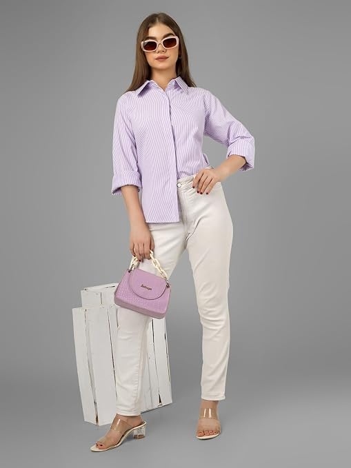 Image of Womens /GirlsClassic Lining Shirt for Women Cotton | Women's Striped Style top | Full Sleeve, Relaxed fit, Button-Down Casual Shirt for Girls & Women