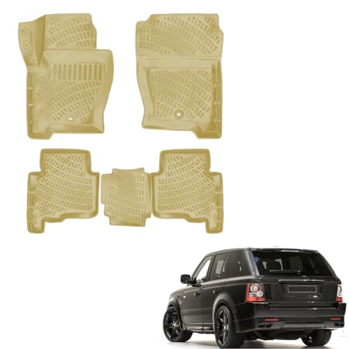 IKC STORE for Land Rover Range Rover Sport 2005 2006 2007 2008 2009 2010 2011 2012 2013 Premium 3D Custom Cut Rubber Car Mats - Waterproof Odor-Free Non-Slip Front & Rear Floor Liner Beige Color