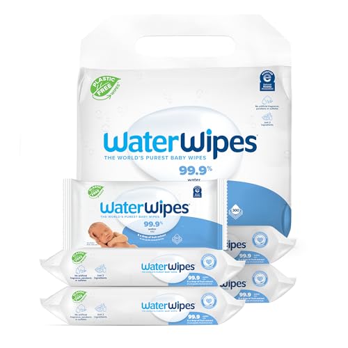 Image of WaterWipes Plastic-Free Original Baby Wipes, 99.9% Water Based Wipes, Unscented & Hypoallergenic for Sensitive Skin, 300 Count (5 packs)
