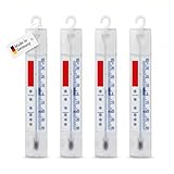 Lantelme 4 Stück Kühlschrankthermometer Set Temperatur + - 40°C Analog 15cm länge mit Haken zum aufhängen | Thermometer für Gefrierschrank Kühlschrank Kühltruhe Kühltheke