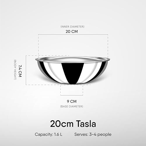 Stahl Artisan Triply Stainless Steel Tasla with Lid, 1.6 L, 20 cm, Kadai Induction Base, Kadhai Without Handle, Induction & Gas Stove Compatible - Image 6