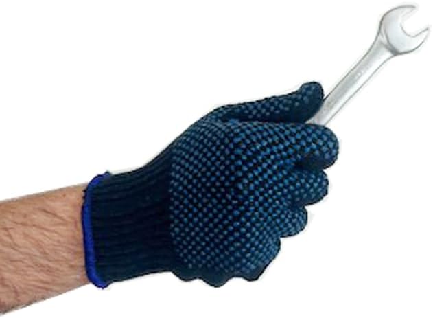 Miniatura 7 de Grip - Guantes de trabajo de seguridad con PVC azul resistente, puntos antideslizantes, guantes de algodón de punto a granel, ideales para garaje,
