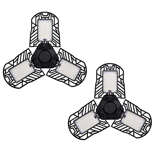 Green Hills Workshop Light, Garage Light, Led Garage Lights 2 Pack, 80W LED Garage Lighting-8000Lm 6500K E26/E27 3-Panel LED Light 90 Degrees Foldable for Garage, Balcony, Basement, Shopping Hall