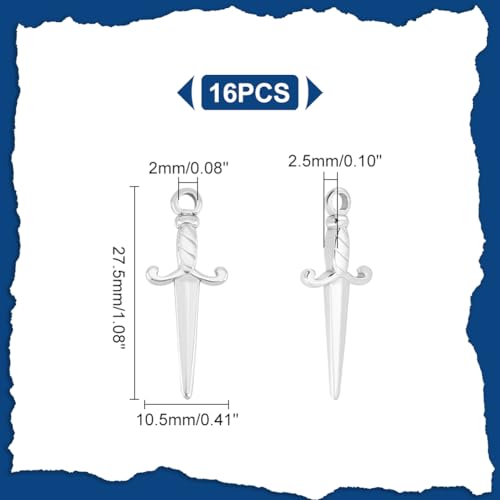 UNICRAFTALE about 16pcs Dagger Charms Stainless Steel Sword Pendants 27.5mm Long Not easily Allergic Punk Earring Sword Charms Metal Bracelets Charm for DIY Jewelry Making - Image 4