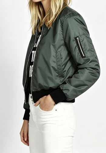 Blouson bomber manches longues veste légère verte zippée coupe décontractée