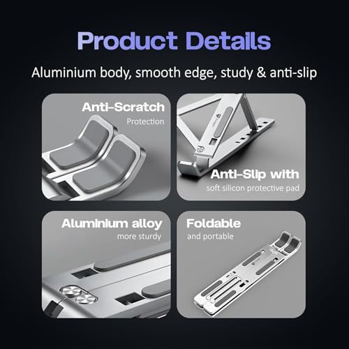 Image of Aluminum Foldable Portable Tabletop Laptop /Desktop with Adjustable Heights Anti-Slip Silicone Pads, Collapsible Design Compatible with All Types of Laptop Multi Color