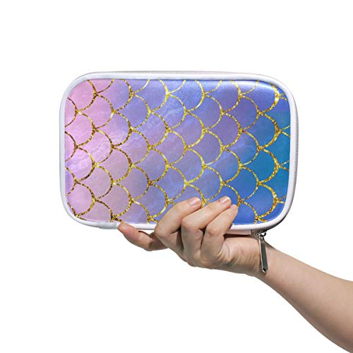 Pencil Case Holder Mermaid Fish Scales Zipper Pencil Pouch Cosmetic Makeup Brush Bag Stationery Pen Box Passport Organizer Bag