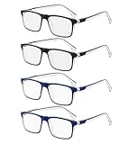 Missfive Premium Reading Glasses for Men, 4 Pack Unbreakable Blue Light Blocking Readers, Durable Spring Hinge Eyeglasses, Rectangular Computer Eyewear, Light Full Frame Glasses, Anti UV, 1.25x