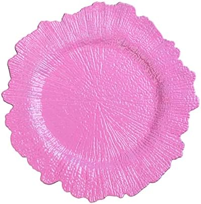 CVL Pack of 10, Reef Acrylic Plastic Charger Plate - Pink for Dinner Parties, Weddings, Anniversaries, Birthday Parties, Housewarming