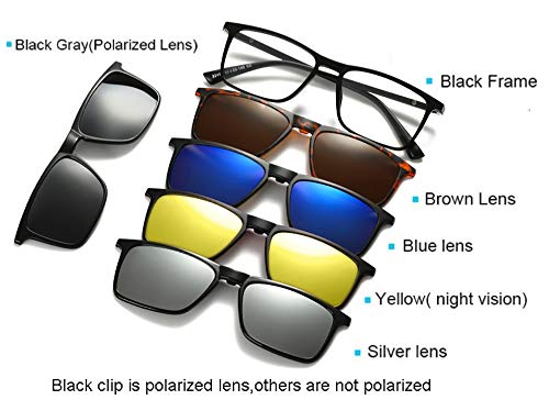 Image of 6 In 1 Polarized Magnetic Clipon Rectangular UV Protected Sunglasses Eye Glasses With 400 Night Vision Men Women Unisex