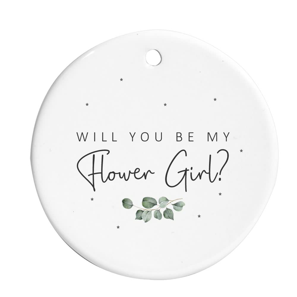 Maisie Moo Gifts Limited Girls Flower Wedding Party Proposal Hanging Ornament Ceramic Sign Will You Be My Bridesmaid Maid Of Honour Matron Of Honour - Sage Green Eucalyptus Theme (Flower )