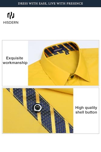 Image of HISDERN Mens Business Dress Shirts Long Sleeve Casual Button Down Shirt Formal Inner Collar Contrast Shirt for Men Wedding