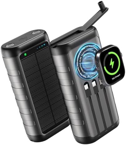 YELOMIN Solar Charger Power Bank 59800mAh, Outdoor Waterproof Battery Pack, 3 Built in Cables & Hand Crank, 6 Outputs, 15W Wireless Charging, Emergency LED Flashlight for Camping Hiking Travel