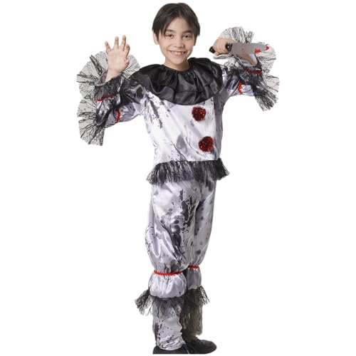 Disfraz de payaso aterrador infantil unisex gris
