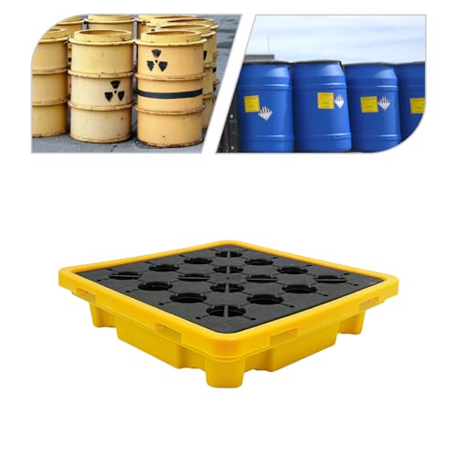 Industrial Spill Containment Pallet - 1 Drum Capacity Modular Platform with Drain, 26.4 x 26.4 x 6 Inches, 8818.49 lbs Load Capacity
