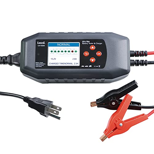 CAT-500 12V Car Battery Tester & Charger, 2-in-1 8-Step Smart Battery Charger with Cranking & Charging System Test, 100-3000 CCA Battery Load Tester