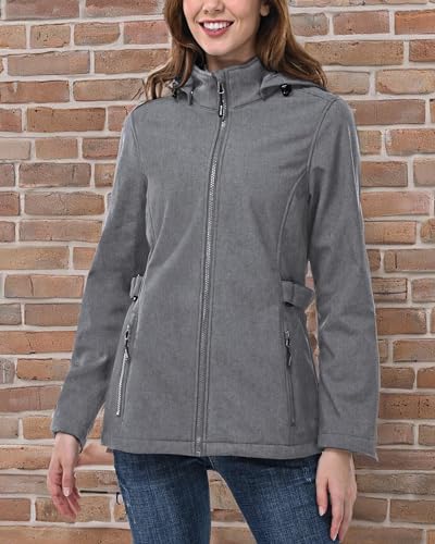 Outdoor Ventures Women's Softshell Jacket with Removable Hood, Insulated Windbreaker Waterproof Warm Fleece Lined Coat