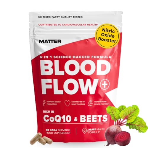 Blood Flow+ Nitric Oxide Booster Supplement - Beetroot, CoQ10, L-Citrulline & Pine Bark for Circulation, Heart Health & Blood Pressure Support - Beetroot for Energy & Stamina