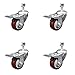 Polyurethane Swivel Threaded Stem Caster Set of 4 w/3.5" x 1.25" Maroon Wheels and 12mm Stems - Includes 4 with Total Lock Brakes - 1200 lbs Total Capacity - Service Caster Brand