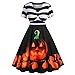 Produktbild Battnot Damen Cosplay Kleider Vintage 1950er Jahre Kurzarm Kleid Halloween Party, Frauen Streifen V-Ausschnitt Kürbis-Print Hausfrau Abendkleid Outfits Festlich Programm Kostüme Womens Cosplay Dress