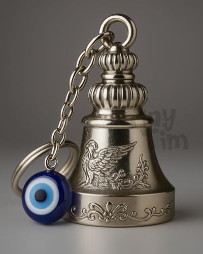 Image of Tiny Tim Guardian Bell with Evil Eye Charm - Protective Motorcycle & Car Accessory - Tibetan-Inspired Design - Wards Off Negative Energy - Ideal Gift for Bikers & Travelers