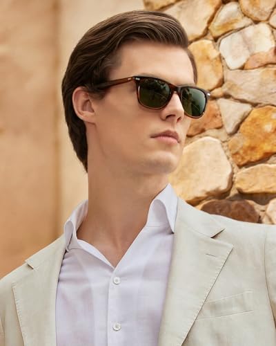 Image of CARFIA Thick Polarized Sunglasses for Men UV400 Protection, Retro Square Hand-crafted Acetate Driving Shades CA5356