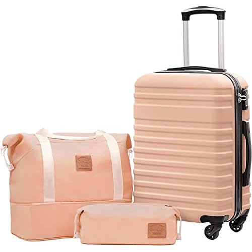 COOLIFE Suitcase Set 3 PCS - 20" Hard Shell Lightweight ABS Luggage + Travel Bag & Toiletry Bag, Small Suitcase Carry on with TSA Lock, 4 Wheels for Travel, Airline & Cruise, Business Trip B