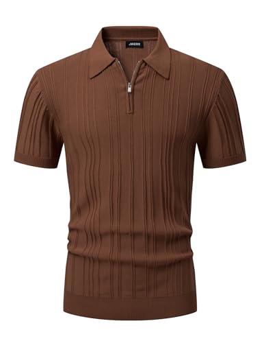 JMIERR Mens Casual Polo Shirt Short Sleeve Classic Fit Knit T Shirt Golf Shirts with Zipper2